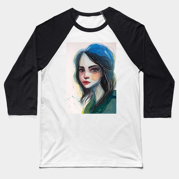 Watercolour portrait of a girl Baseball T-Shirt by LoneJensen